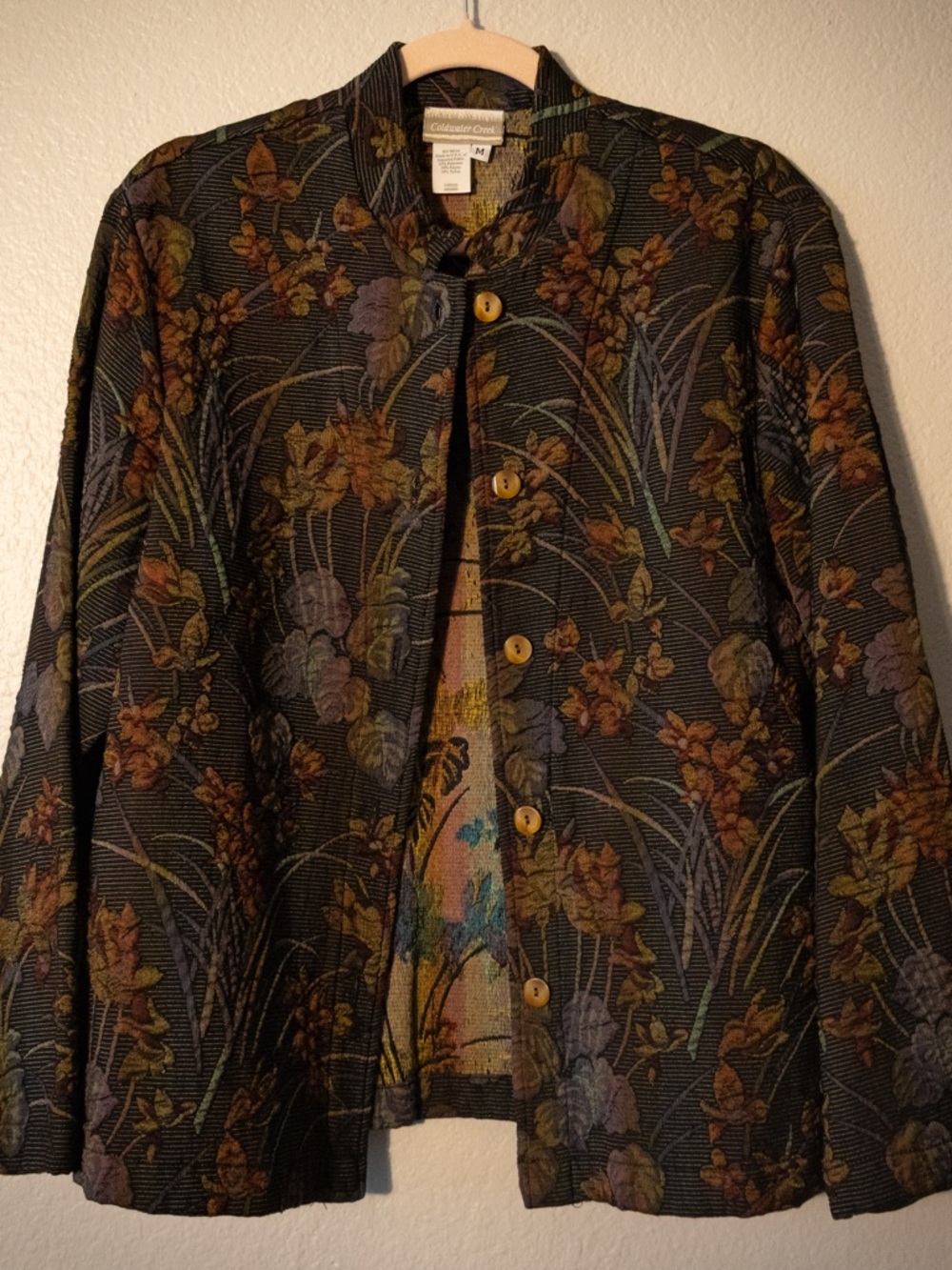 Coldwater Creek Black Floral Button-Front Blazer